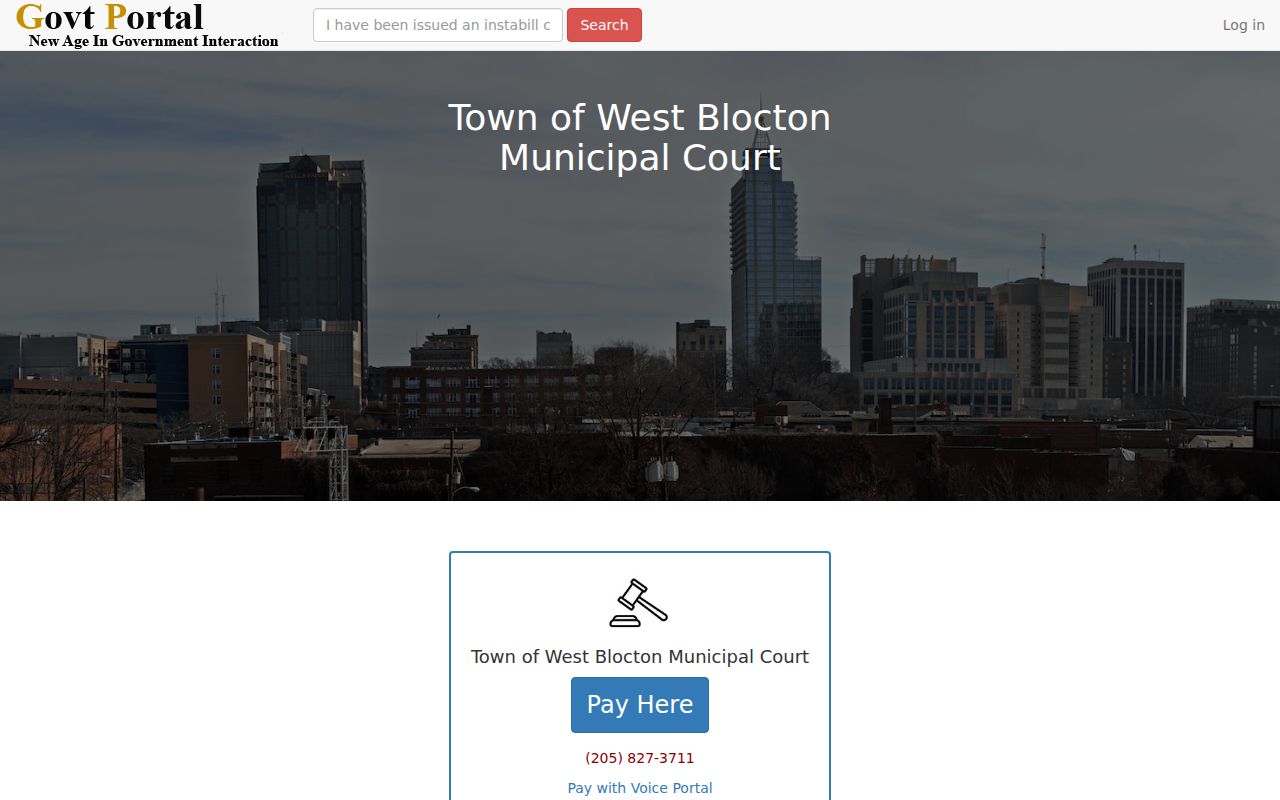 West Blocton payment portal illustrating Bibb County outstanding warrant limits