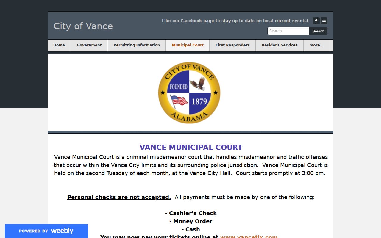 Bibb County bench warrant source showing Vance Municipal Court information