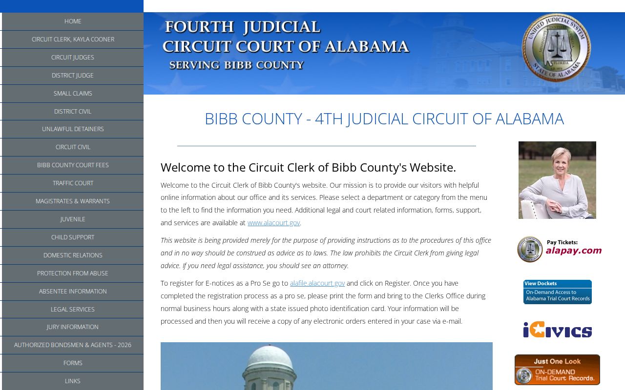 Bibb County warrant records courthouse and Circuit Clerk contact panel