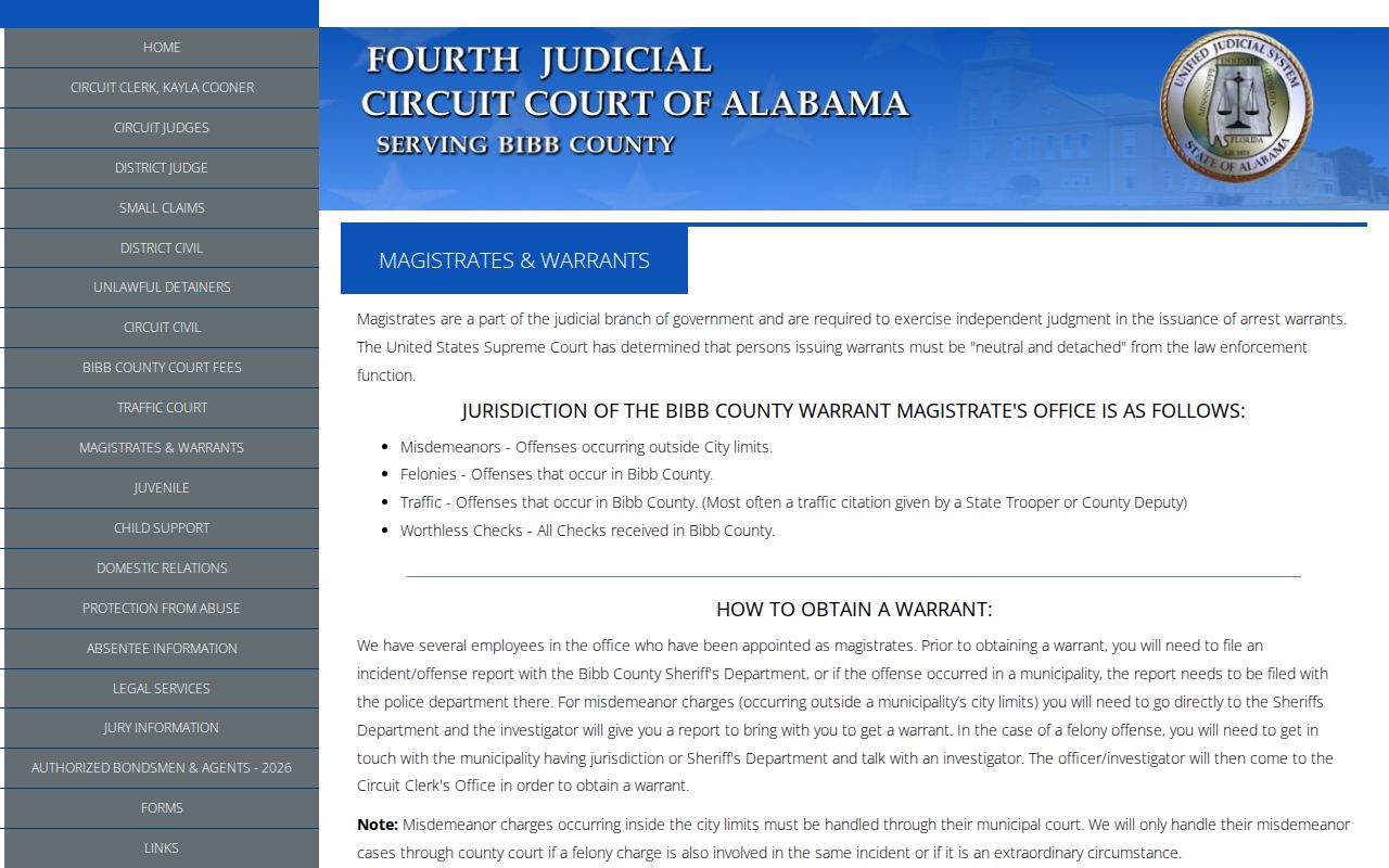 Bibb County warrant records magistrate procedure and confirmation page